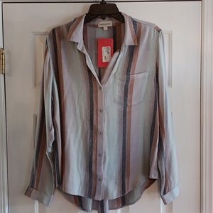 Cloth & Stone Long Sleeved Striped Shirt-Large